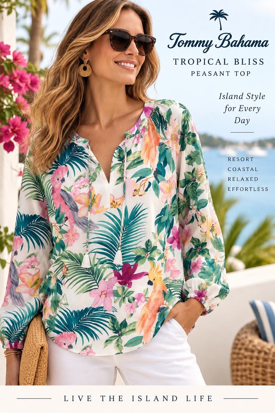 Coastal Preppy Luxe Tommy Bahama Tropical Bliss Silk Cotton Parrot Top Pristine